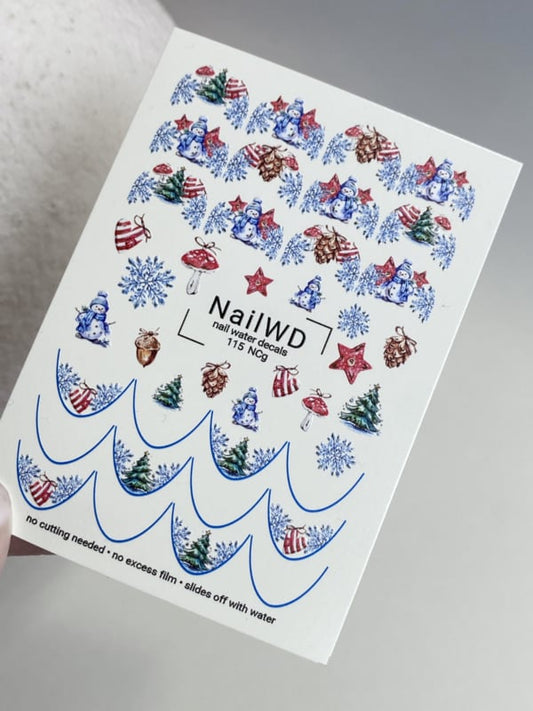 No Cut 115 NCg – NAIL WD Snowman & Christmas Forest No Cut Water Decals
