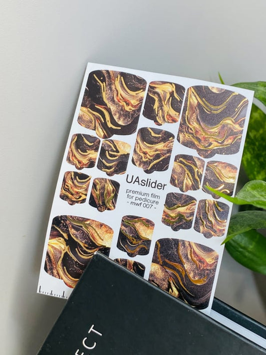 Pedicure Nail Wrap Premium MWF 007 – Golden Lava Marble