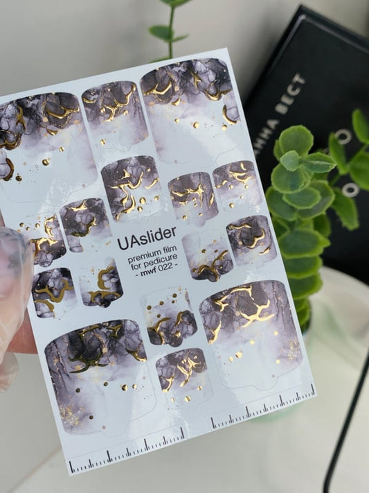 Pedicure Nail Wrap Premium MWF 022 – Smoky Gold Marble