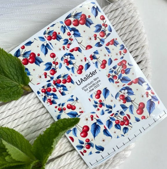 Pedicure Nail Wrap Premium MW 003 – Blue Cherry Blossom