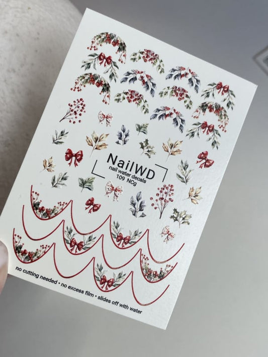 No Cut 109 NCg – Festive Holly & Red Bows No Cut Water Decals