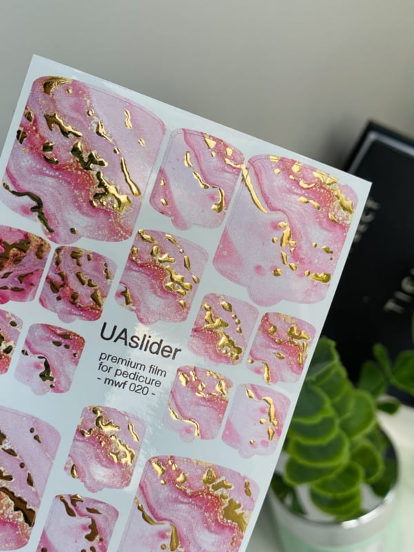 Pedicure Nail Wrap Premium MWF 20 – Soft Pink Gold Marble
