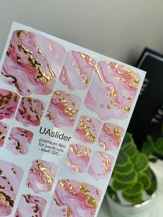 Pedicure Nail Wrap Premium MWF 20 – Soft Pink Gold Marble