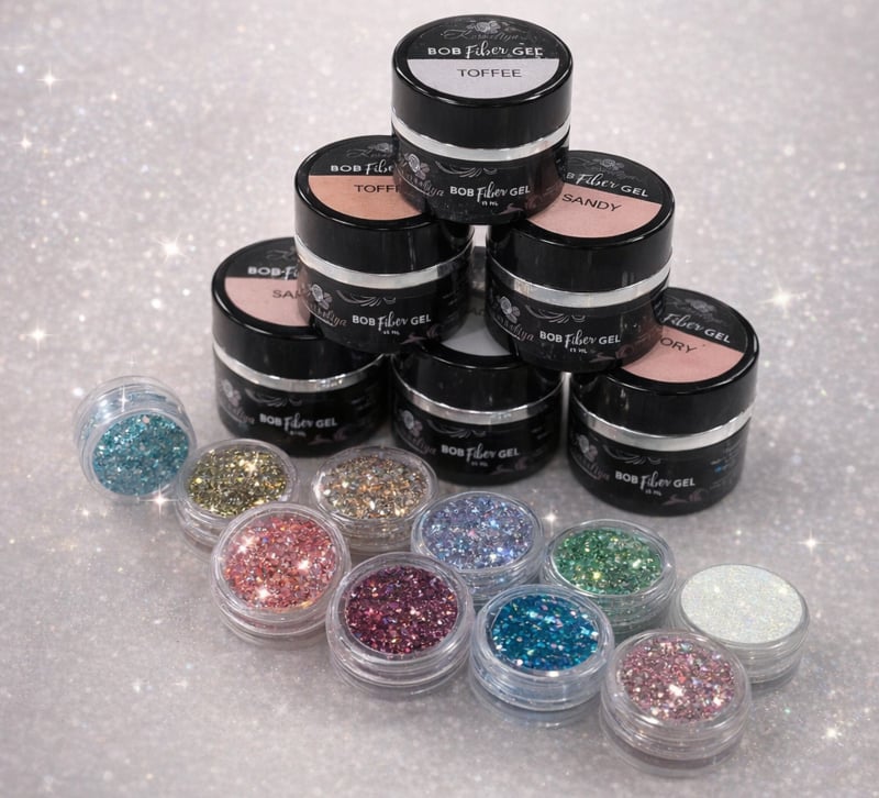 1 BOB FIBER Gel + 1 gratis HOLO Glitter naar keuze