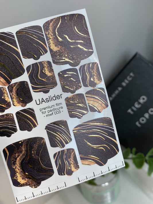 Pedicure Nail Wrap Premium MWF 003 – Black Gold Marble