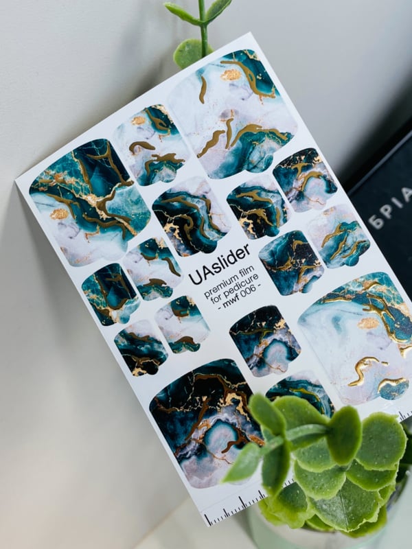 Pedicure Nail Wrap Premium MWF 006 – Emerald Marble Luxe