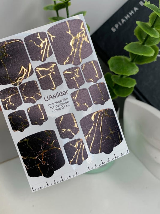 Pedicure Nail Wrap Premium MWF 014 – Black Cracked Gold
