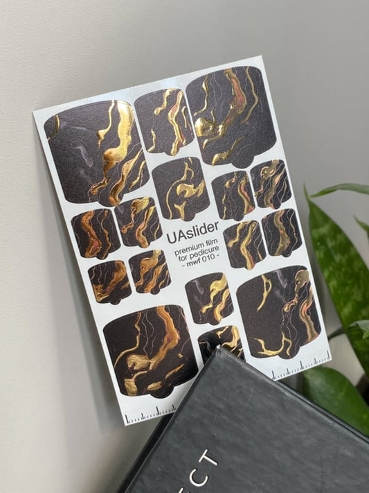 Pedicure Nail Wrap Premium MWF 010 – Black Copper Marble