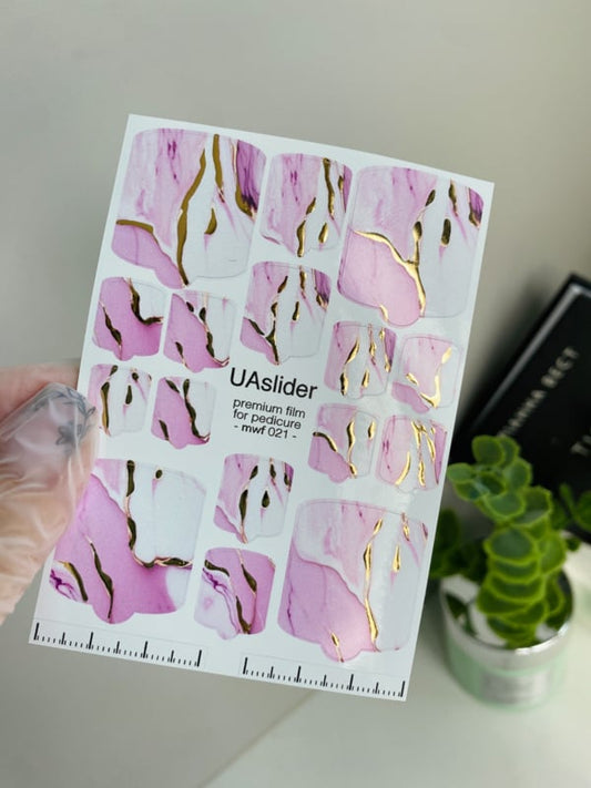 Pedicure Nail Wrap Premium MWF 21 – Blush Marble Gold