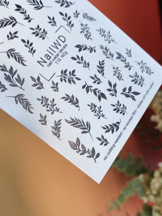 No Cut 113 NCg – NAILWD Black Leaves No Cut Water Decals
