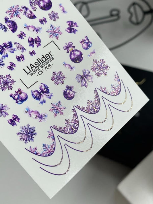 Waterdecal De Luxe UA Slider CF 706 – Purple Shine Snowflakes & French Accents