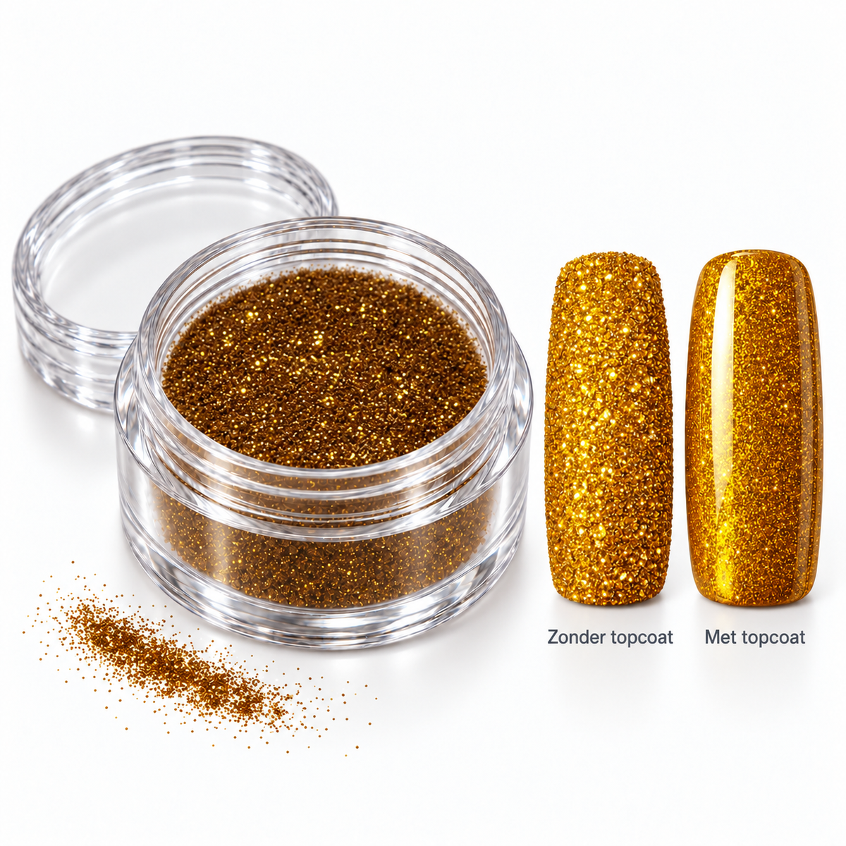 Korneliya Crystal Sugar 407 Rich Gold – zonder en met topcoat
