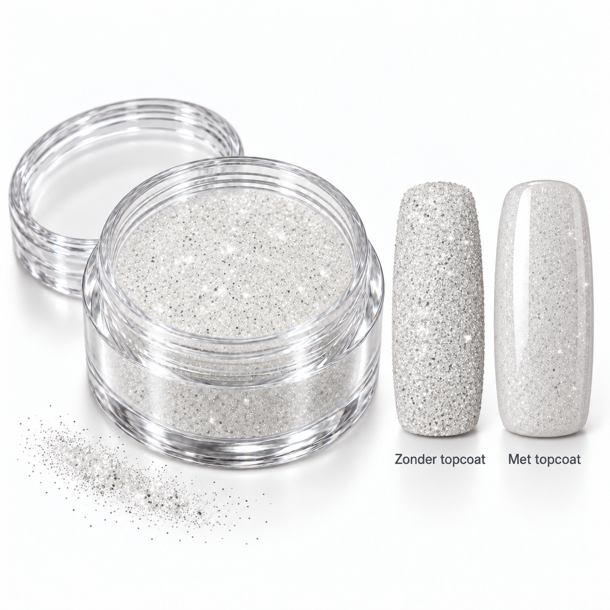 Korneliya Crystal Sugar 419 Silver White – zonder en met topcoat