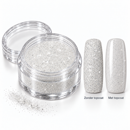 Korneliya Crystal Sugar 419 Silver White – zonder en met topcoat