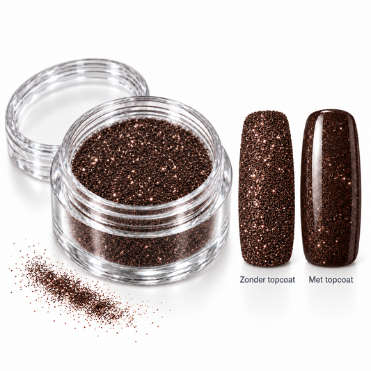 Korneliya Crystal Sugar 423 Chocolate – zonder en met topcoat