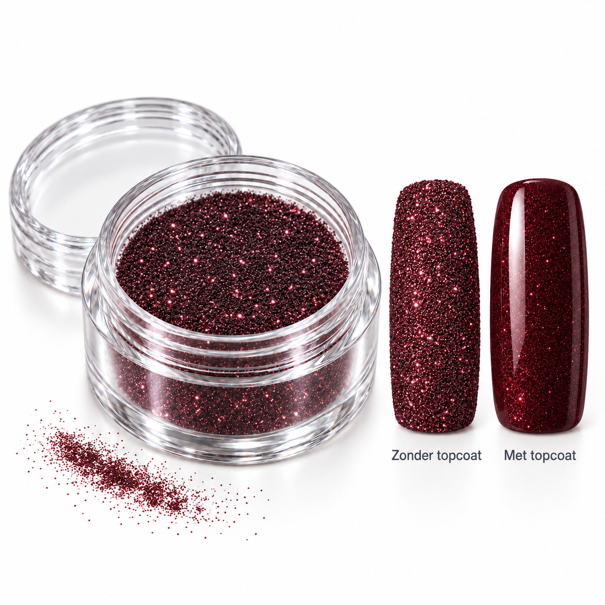 Korneliya Crystal Sugar 427 Red Wine – zonder en met topcoat