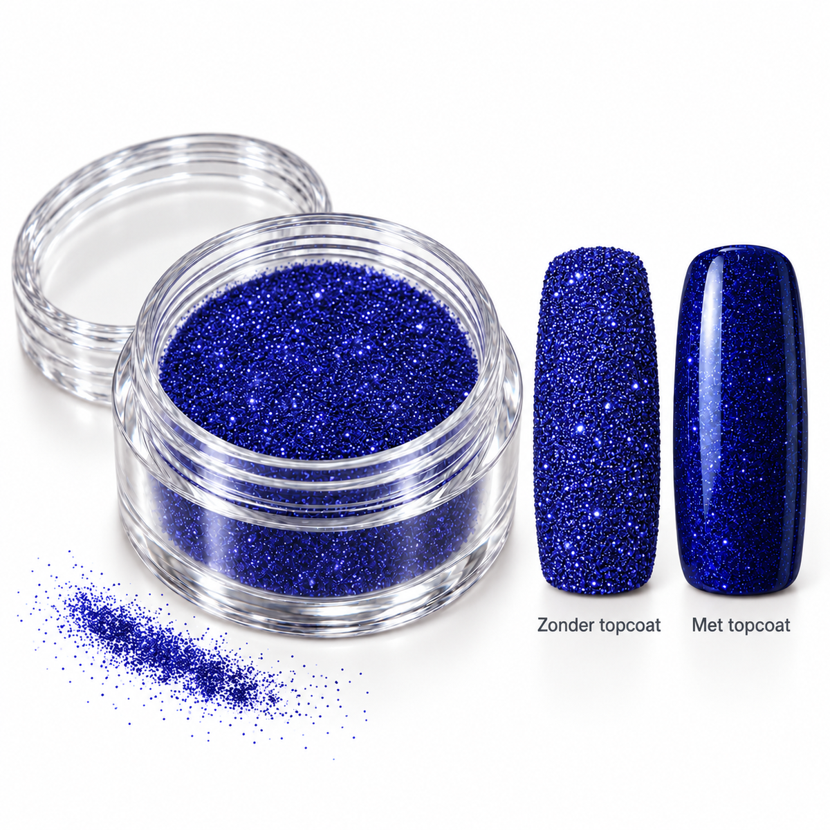Korneliya Crystal Sugar 430 Ultramarine – zonder en met topcoat